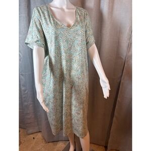 Pure Jill Soft V Neck T Shirt Dress Botanica Floral Print Mint Green 2X